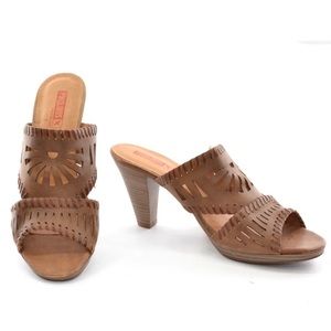 Pikolinos Brown Leather Cutout Open Toe Heel Slide Sandals Size 40/ US 9-9.5